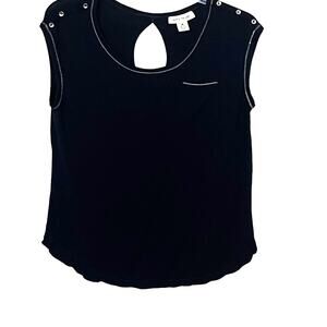 SKYE’S THE LIMIT PULL-OVER SLEEVELESS TANK TOP/BLOUSE, WOMENS, M-BLACK-GREY TRIM